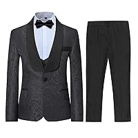 SWOTGdoby Boys 3 Pieces Suit Slim Fit Jacquard Tuxedo Formal Shawl Collar Jacket Vest Pants Ring Bearer Outfit Wedding Prom