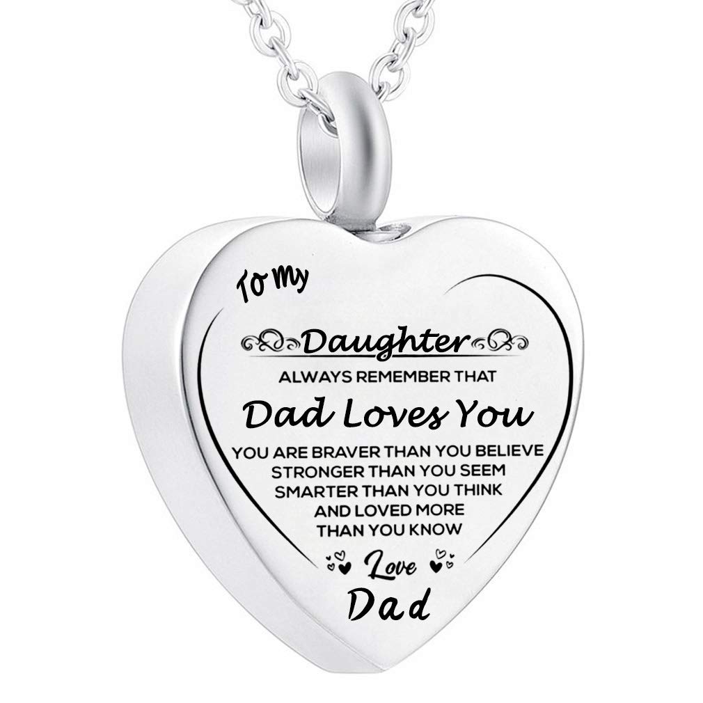 Stainless Steel Funeral Cremation Heart Pendant Necklace Keepsake Urn Perfume Necklace for Ashes Memorial Jewelry Mementos Jewelry Gifts for Dad