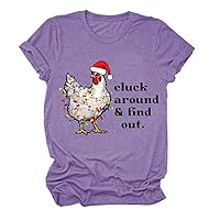 Funny Farmer T Shirt Women's Christmas Chicken Graphic Tees Letter Printed Shirts Holiday Tops