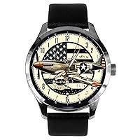 P51 Mustang World War II USAF Fighter Aircraft Compass Dial Art Solid Brass Collectible Men's Watch. USA Colors