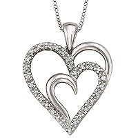 1/10CT Round Clear Simulated Diamonds Double Heart Pendant Necklace In 925 Sterling Silver
