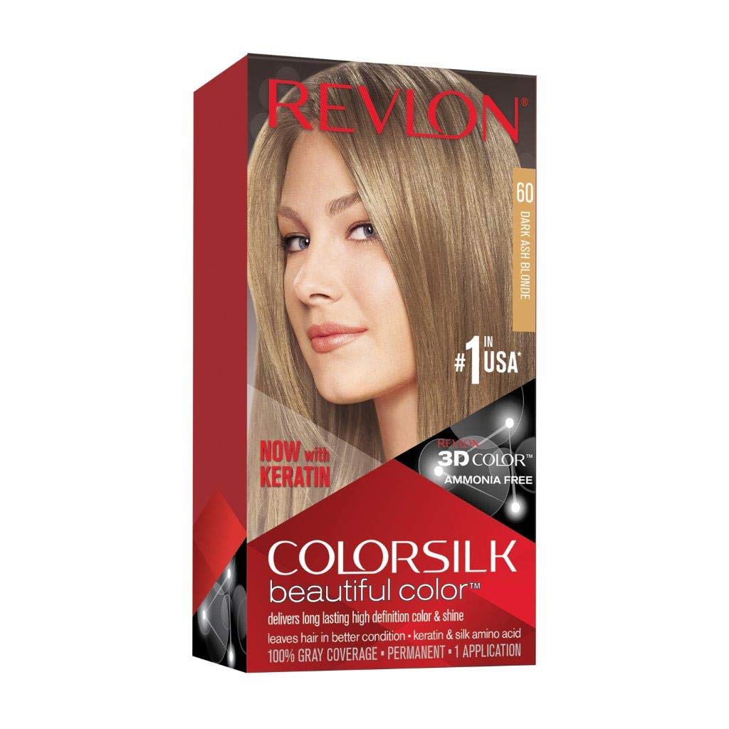 Permanent Hair Color by Revlon, Permanent Hair Dye, Colorsilk with 100% Gray Coverage, Ammonia-Free, Keratin and Amino Acids, 60 Dark Ash Blonde, 4.4 Oz (Pack of 1)