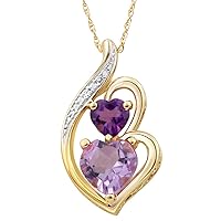 Natural Amethyst Heart Pendant Necklace Diamond Accent in Sterling Silver and Gold Plate Silver