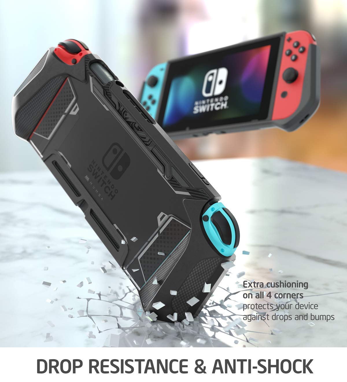 Mumba Dockable Case Compatible for Nintendo Switch, [Blade Series] TPU Grip Protective Cover Case with Ergonomic Design and Comfort Grip（Black）