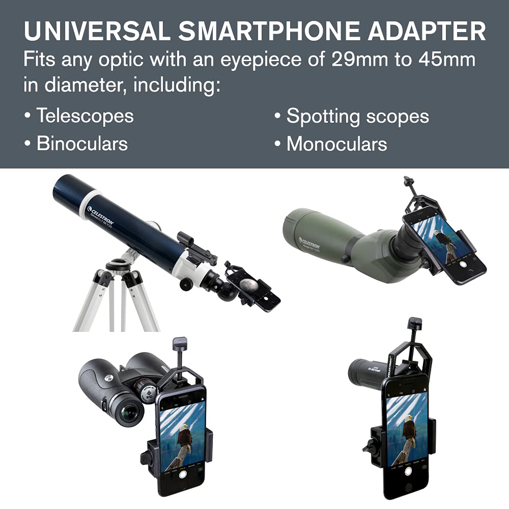 Celestron – Smartphone Photography Adapter for Telescope – Digiscoping Smartphone Adapter – Capture Photos and Video Through Your Telescope or Spotting Scope Eyepiece