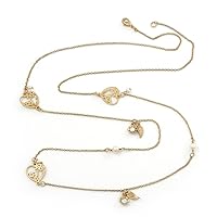 Vintage Inspired Heart, Freshwater Pearl, Flower Long Chain Necklace - 86cm Length