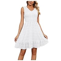 Summer Dresses for Women 2024 Casual Texture Fashion Elegant Slim Fit with Sleeveless V Neck Knee Dress