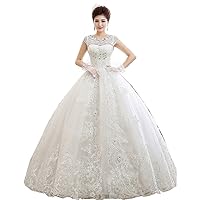 Cap Sleeve Bead Collar Lace Bridal Gown Wedding Dress Custom Size