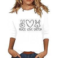 Three Quarter Sleeve Blouse Ladies Tunic O-Neck Tee Basic Tshirt Easter Print 2024 Summer Tops Dressy Shirt