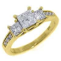 14k Yellow Gold Princess Cut Past Present Future 3 Stone Diamond Ring 1.60 Carats