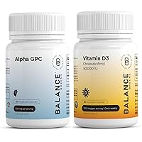 Alpha GPC Choline Supplement 600mg – 120 Vegetable Capsules - Advanced Memory Formula, and Vitamin D3 50,000 IU - 60 Veggie Capsules