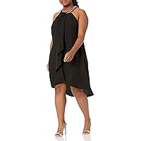 S.L. Fashions Women's Size Jewel Neck Hi-Low Halter Dress, Black Plus, 22W