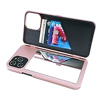 iPhone 12 Pro Max Wallet Case, iPhone 12 Pro Max Case with Kickstand Built-in Mirror Shockproof Card Holder Cover for Apple iPhone 12 Pro Max 6.7 Inch (Rose Gold)