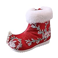 Girls Ankle Pearl Boots Warm Cotton Boots Embroidered Boots National Boots Princess Cotton Boots Size 5 Girls Shoes