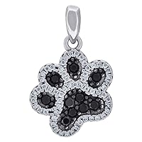 925 Sterling Silver Mens Women Black CZ Dog Cat Pet Paw Print Charm Pendant Necklace Measures 21x13.8mm Wide Jewelry for Men