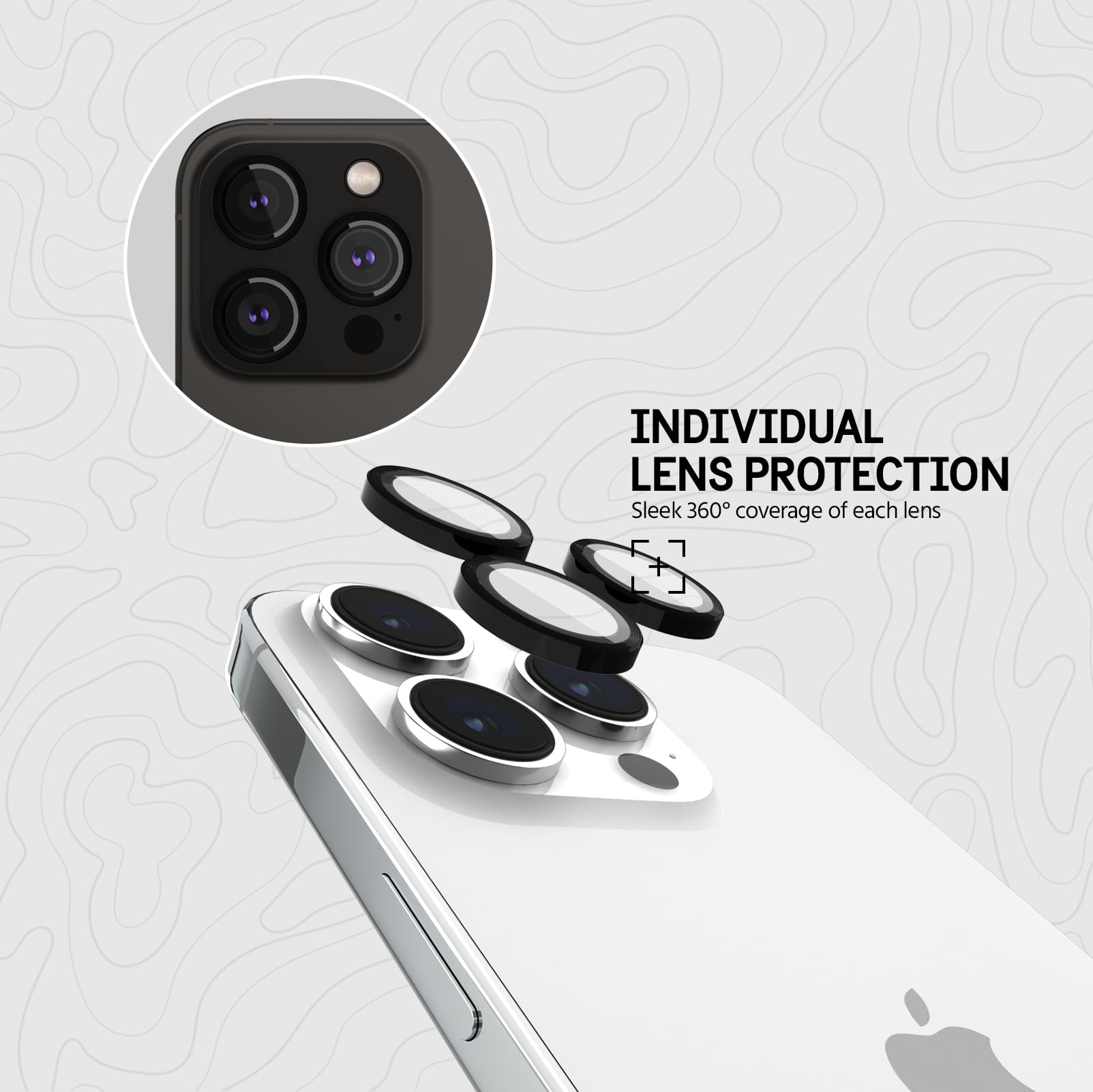 Pelican iPhone 15 Pro/iPhone 15 Pro Max Camera Lens Protector w/Aluminum Rings - 9H Tempered Glass - Durable Anti-Scratch, Anti-Shatter, HD View w/Night Shoot, Case Friendly, Easy Install - Black