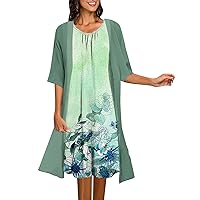 Womens Sundresses,Ladies Summer Two Piece Dress 3D Digital Printing Outer Dress Plus Size Linen Maxi Dress