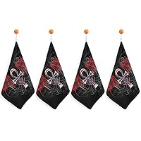 Gothic Silver Ankh Vampire with Red Wings Hand Towel Soft Washcloth Handkerchief with Hanging Loop for Home Bathroom 4PCS