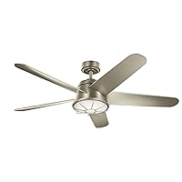 Kichler 54 inch Daya LED Ceiling Fan with Etched Cased Opal Glass in Brushed Nickel with Driftwood Blades
