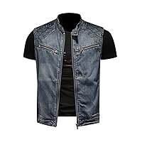 Size Size Denim Vest With Motorcycle Style Stand Winter Fleece Coat for Men