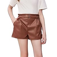 SweatyRocks Girl's Faux Leather Shorts Casual Elastic Waist Dressy Shorts with Pocket