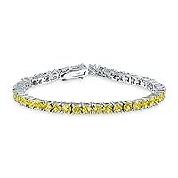 Bling Jewelry 12 CTW 4 Prong Basket Set Solitaire Round Cubic Zirconia AAA CZ Tennis Bracelet For Women Prom Bride Silver Plated Simulated Jewel Color Birthstones 7.5 Inch