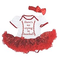 Petitebella There's No Crying in Baseball White Bodysuit Red Sequins Tutu Baby Dress Nb-18m