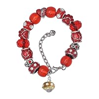 Goldtone Tan with Crystals Spinner - Red Paw Print Bead Bracelet, 7