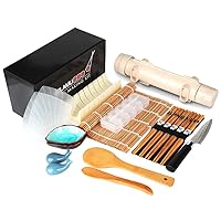 Delamu Sushi Making Kit, 20 in 1 Bazooka Roller Kit with Chef’s Knife, Bamboo Mats, Rice Mold, Temaki Sushi Mats, Rice Paddle, Spreader, Chopsticks, Sauce Dishes, Guide Book