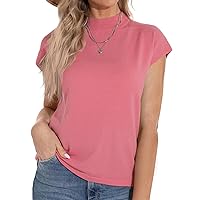 PrinStory Sleeveless Tops for Women 2023 Casual Mockneck Knit Sweater Vest Cap Sleeve T Shirts