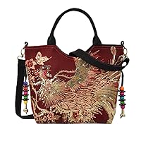 Handmade Embroidered Large Capacity Handheld One Shoulder Crossbody Bag, Retro Peacock Embroidered Canvas Bag