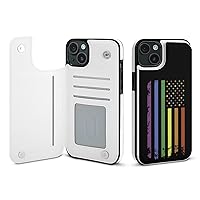 Rainbow American Gay Pride Flag Compatible with iPhone 15 Plus Phone Case Durable Shockproof Flip Cover Wallet Card Holder