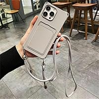 Wallet Card Crossbody Necklace Cord Lanyard Soft Case for iPhone 15 14 Pro Max 13 12 11 14 Plus XS XR X 8 7 Plus SE Cover,Gray,for iPhone 15Promax