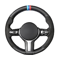 MEWANT Hand-stitched Black Suede with Leather Steering Wheel Cover Wrap for BMW F87 M2 F85 X5 M F86 X6 M 2015-2017 F80 M3 F82 M4 M5 2014-2017 F12 F13 M6 F33 F30 M Sport 2013-2017 Accessories Protector
