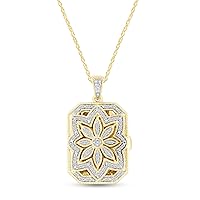 AFFY 1/4 CT.T.W. Round Cut Natural White Diamond Floral Locket 18