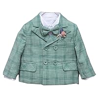 Boys' Checked Blazer Double Breasted Buttons Plaid Suit Jacket Formal Business Coat