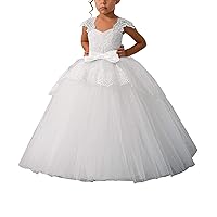 Lovely Lace Cap Sleeve Ball Gown Tulle Flower Girl Dresses for Wedding