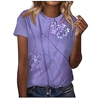 Ladies Tops and Blouses,Women Fashion Casual Tops Printed Short Sleeve Shirts Round Neck Pullover T Shirts