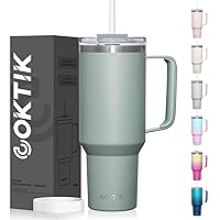 40 oz Tumbler With Handle and Straw Lid, 2-in-1 Lid (Straw/Flip), Vacuum Insulated Travel Mug Stainless Steel Tumbler for Hot and Cold Beverages,Easy to Clean (Shale)