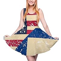 American and Finland Retro Flag Women's Summer Dress Sleeveless Swing Sundress Casual Beach Tank Short Dresses