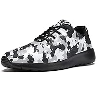 Walking Shoes for Men Casual Lace Up Lightweight Running Shoes Black and White Camouflage Sneaker