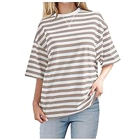 Women Oversized T Shirts Short Sleeve Crew Neck Summer Tops Striped Color Block Casual Loose Pullover Tee Shirt