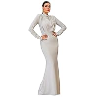 Dresses for Women - Draped Front Mock Neck Glitter Dress