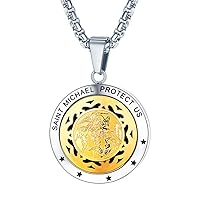 FaithHeart Saint Michael Necklace Pendant Charms for Man, Gold Plated Stainless Steel Catholic St Michael the Archangel Protective Neck Charms for Women Essential Oil Diffuser Lockets