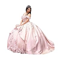 Mollybridal Elegant Light Pink Ball Gown V Neck Off The Shoulder Queen Prom Evening Dresses with Sleeves 2023