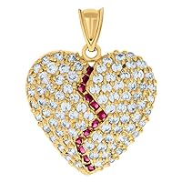 10k Yellow Gold Womens Purple White CZ Cubic Zirconia Simulated Diamond Broken Love Heart Charm Pendant Necklace Measures 33.5x25.5mm Wide Jewelry for Women