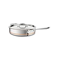 All-Clad Copper Core 5-Ply Stainless Steel Sauté Pan with Steel Lid 5 Quart Induction Oven Broiler Safe 600F Pots and Pans, Cookware Silver
