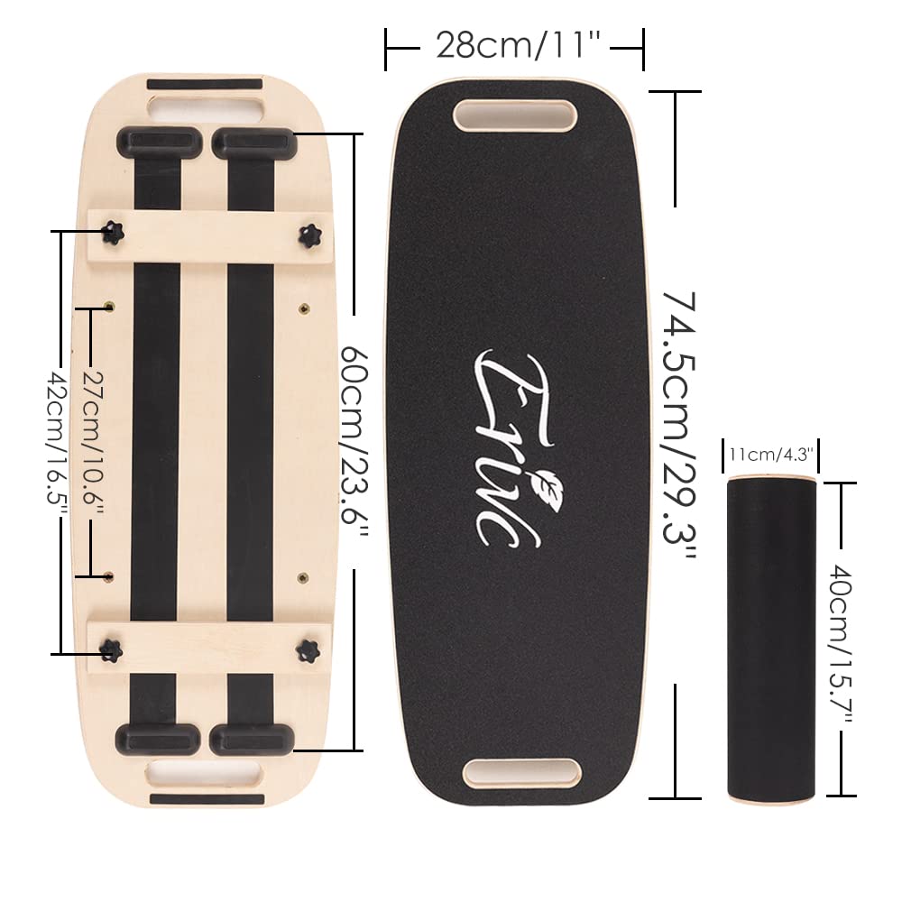 Erivc Premium Portable Surf Balance Board Trainer with Adjustable Stoppers - 3 Different Distance Options for Improve Core Strength and Balance Control