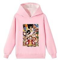 Boy Anime Hooded Fleece Sweatshirt Long Sleeve-One Piece Graphic Pullover Hoodie for Kid Teen