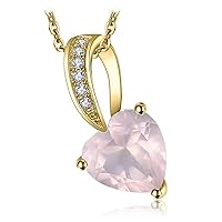 JewelryPalace Love Heart 1ct Genuine Rose Quartz Pendant Necklace for Women, White Yellow Rose Gold Plated 925 Sterling Silver Necklace for Her,Natural Pink Gemstone Jewellery for Girl 18 Inches Chain